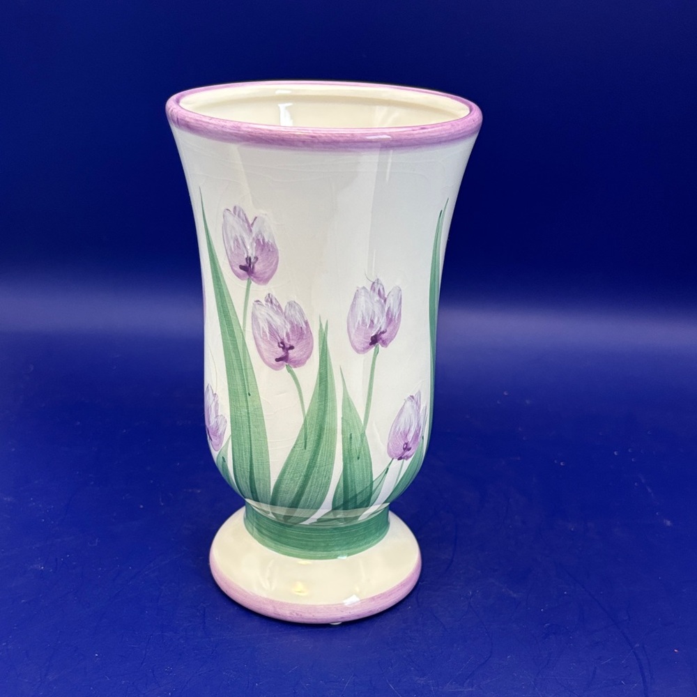 Floral Ceramic Vase with Purple Tulips
